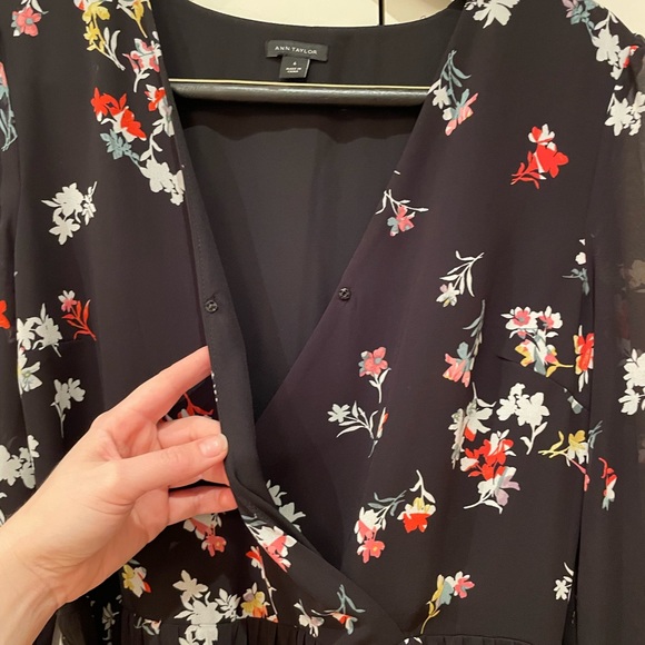 Ann Taylor Meadow Floral Long-sleeve Pleated wrap Dress - Picture 5 of 6